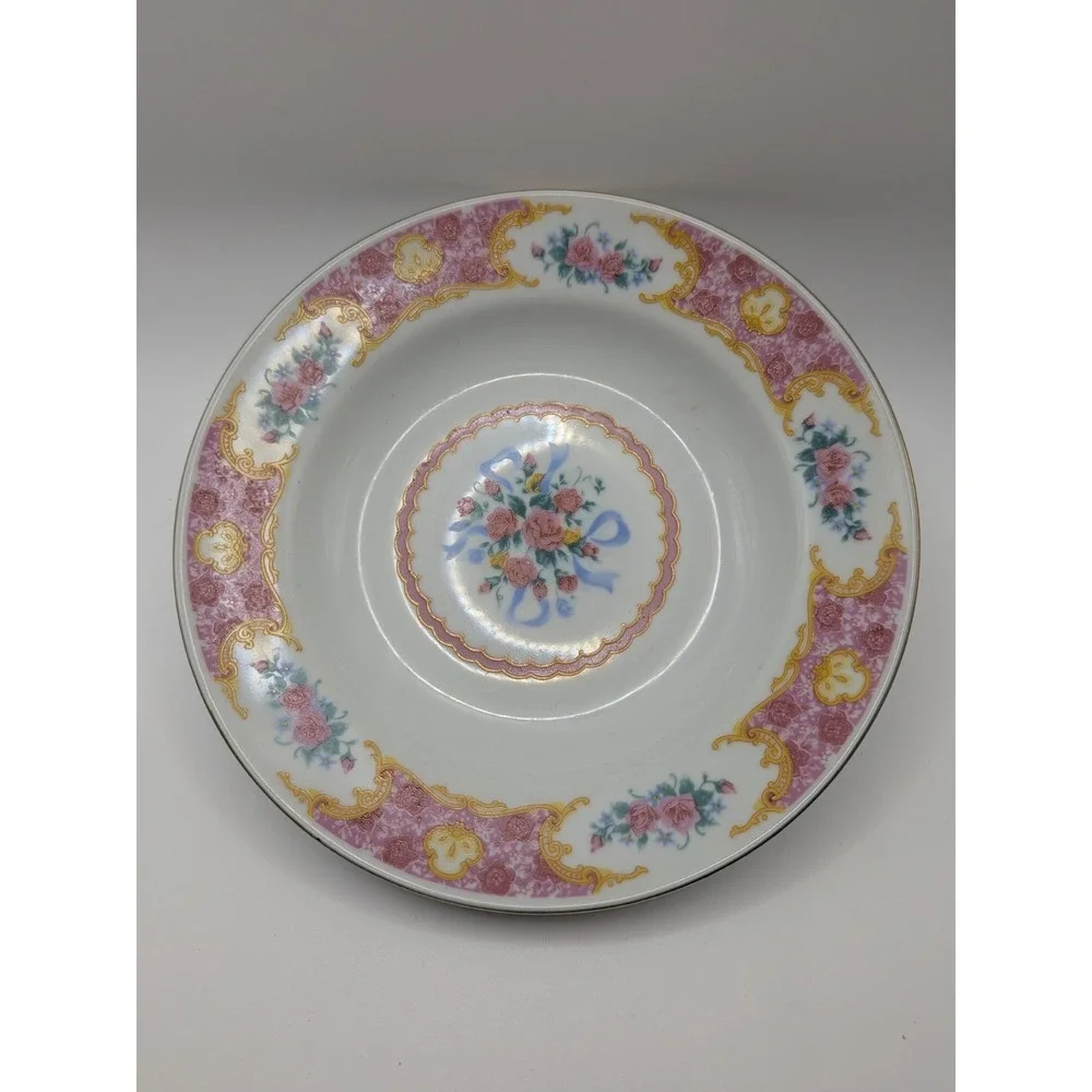 Vtg Soup Bowls Pink Floral‎ Pattern With Ribbon Grannycore Salad Bowls Cx459